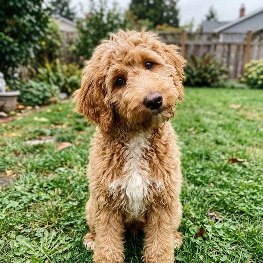 A photograph of Maple, a golden doodle