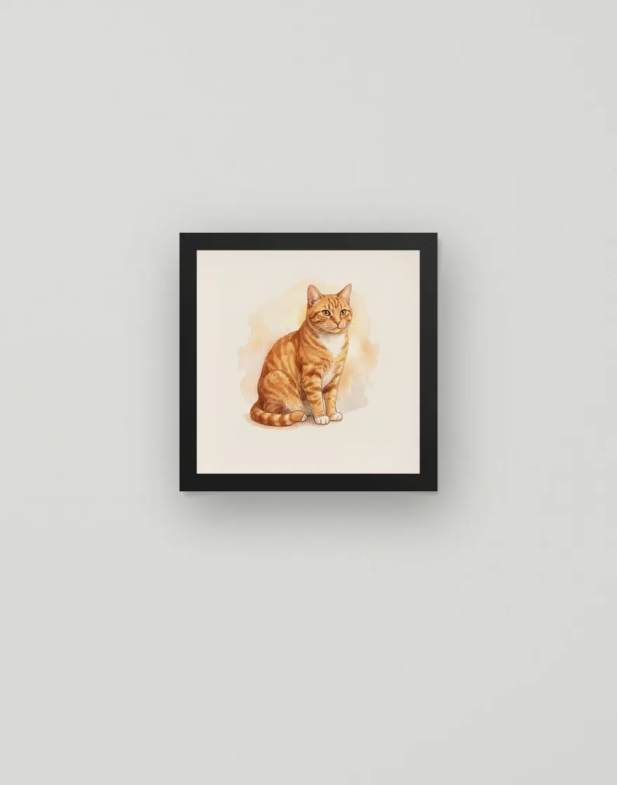 A ginger tabby cat on its own, in a small square black frame