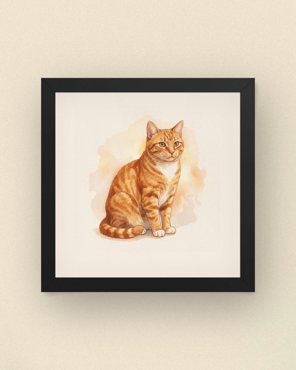 Sample portrait: a ginger tabby cat on their own (synthetic family, not a customer)